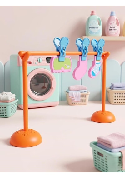 Işıklı Ve Sesli Çocuk Çamaşır Makinesi Minik Ev Hanımlarına Özel Eğitici Oyuncak Çamaşır Seti
