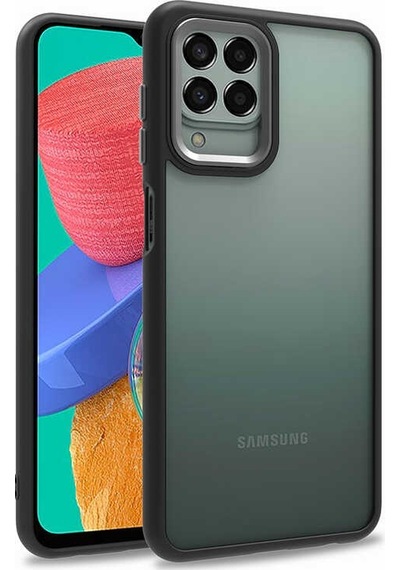 Samsung Galaxy Uyumlu M33 Kapak Metal Kamera Korumalı Arkası Şeffaf Silikon Kılıf - Mavi