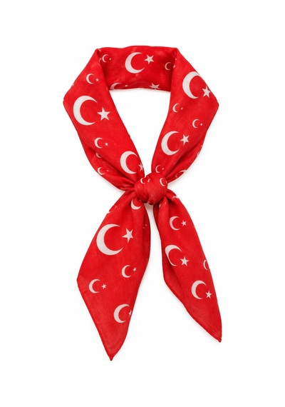 Herşeynota 10 Lu Kırmızı Ay Yıldız Desenli %100 Pamuk 52x52 Cm Fular Bandana Seti Çok Renkli