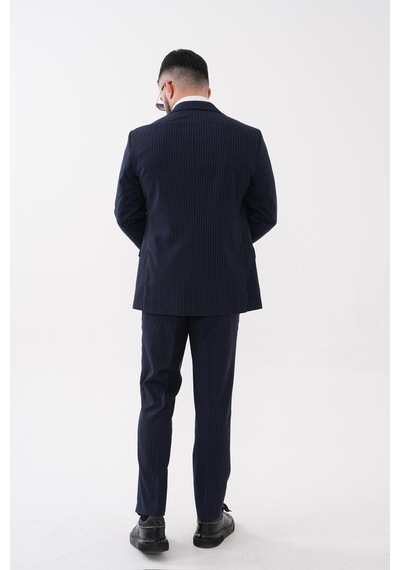 Dupont Classics Dupont Slim Fit Mono Yaka 6 Drop Çift Yırtmaç Çizgili 2'li Takım Elbise Lacivert Dupont Classics Dupont Slim Fit Mono Yaka 6 Drop Çift Yırtmaç Çizgili 2'li Takım Elbise Lacivert