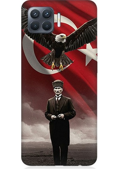 Oppo Reno 4 Lite Uyumlu Kartal Bayrak Ve Mustafa Kemal Atatürk Desenli Silikon Kılıf Çok Renkli