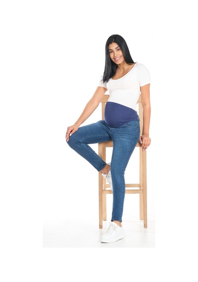 Busa Hamile Skinny Dar Paça Kot Pantolon Mavi-mavi