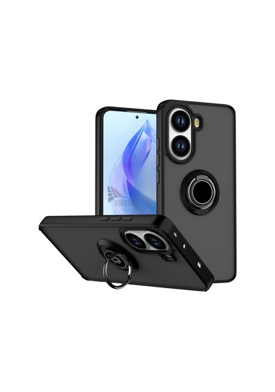 Poco X7 Pro Iron Man Edition Uyumlu Kılıf Yüzüklü Standlı Sert Silikon Kapak - Siyah Siyah