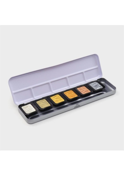 Metalik Yaldız Tablet Sulu Boya Seti 6 Renk Premium F7001 1 Meta