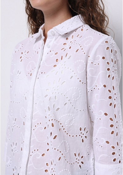 Colin's Colins Regular Fit Shirt Neck Nakışlı Kadın Beyaz Uzun Kol Gömlek Cl1074627 Q1.v1 Wht Beyaz