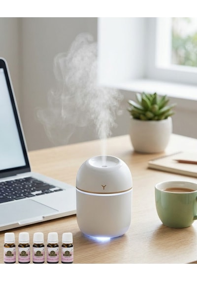 Hava Nemlendirici Usb Bağlantılı Led Işıklı 5 Esans li Aromaterapi Difüzörü
