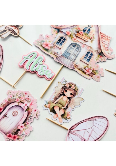 Peri Kızı Temalı Kız Çocuk Doğum Günü İsme Özel 3d Pasta Süsü Seti Cake Topper Çocuk