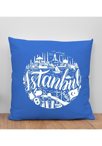 Bk Gift İstanbul Tasarımlı Mavi Kırlent Yastık, Arkadaşa Hediye, Ev Dekorasyonu, Ev Hediyesi-1