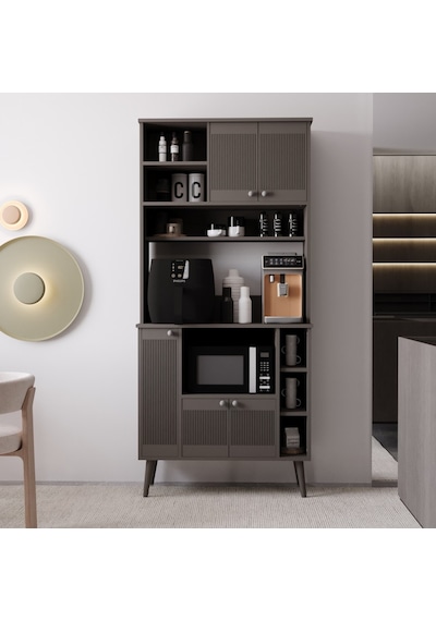 Melura Kahve Köşesi 90 Cm %100 Mdf Çok Amaçlı Dolap Gri