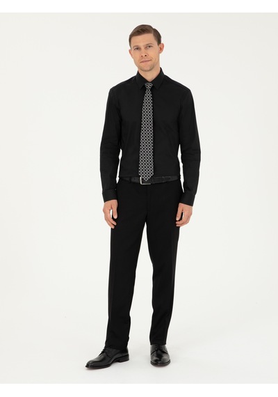 Cacharel Siyah Slim Fit Pamuk Karışımlı Klasik Gömlek