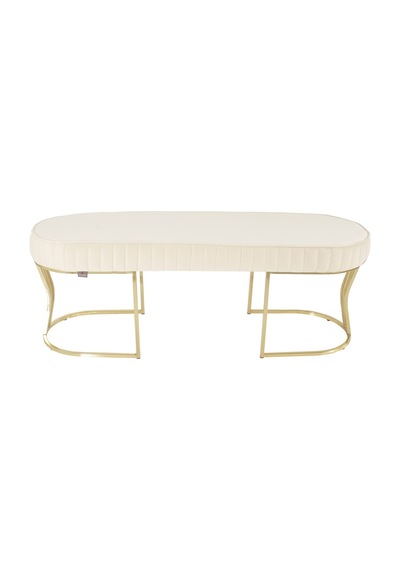 Viego Gold Striped- Beyaz Kapitoneli Chester Model Puf & Bench & Koltuk & Uzun Makyaj Puff & Yatak Ucu &önü