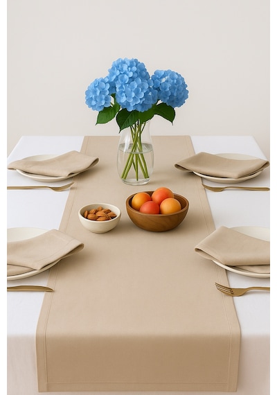 Kadife Görünümlü Sütlü Kahve Masa Runnerı Sütlü Kahve