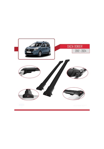 Dacia Dokker 2012 Ve Sonrası İle Uyumlu Fly Model Ara Atkı Tavan Barı Siyah