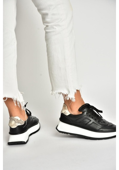 Fox Shoes U555605603 Siyah Hakiki Deri Kalın Tabanlı Spor Ayakkabı Sneakers Siyah