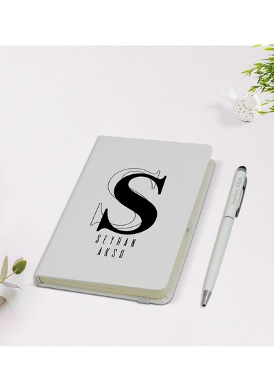 Kişiye Özel İsimli 9X14Cm Beyaz Defter Ve Kalem Seti - Mod N11.71