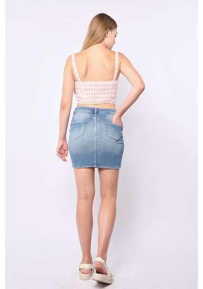 Kadın Mavi Mini Jean Etek Mavi