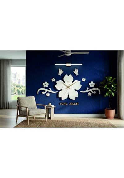 Manolya Set Kişiye Özel Ahşap Duvar Saati Ana Gövde 45 Cm. Toplamda 100x60 Cm Dekoratif Sanat Beyaz Renk