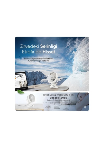 1800 Mah Bataratyalı Usb Mini Vantilatör Fan Klipsli Sabitleme - 360 Ayarlanabilir - Ultra Güçlü Hava Akımı İle