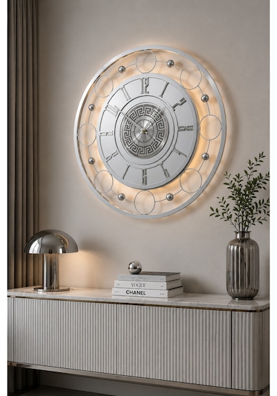 Gümüş - Nova Galaxy Full Metal - Pilli Led - Metal Ledli Duvar Saati