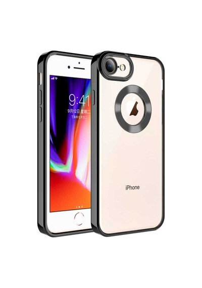 Apple Uyumlu iPhone 8 Kılıf Kamera Korumalı Logo Gösteren Zore Omega Kapak Siyah