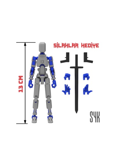 Robot 13 Dummy Gri Mavi Tüm Eklemleri Hareketli Aksiyon Figürü Oyuncak
