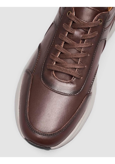 Hakiki Deri Bağıcıklı Kahverengi Erkek Sneaker Kahverengi