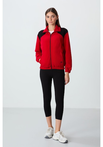 Tommy Life Kırmızı Kalın Yumuşak Dokulu Dik Yaka Oversize Nakışlı Polar Kadın Sweatshirt - 97293 Kırmızı