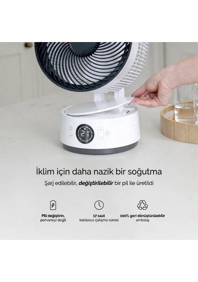 Meaco Sefte 8" Bataryalı Ultra Sessiz Masaüstü Vantilatör Uyku Modlu Ve Enerji Tasarruflu Serinletici Fan