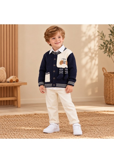 Maxx Kelın Erkek Çocuk Lacivert Krem Triko Hırka Ve Pantolon 3'lü Takım 2-5 Yaş