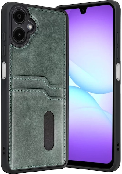Newface Samsung Galaxy A07 4g Sara Kartvizitli Deri Kılıf - Yeşil