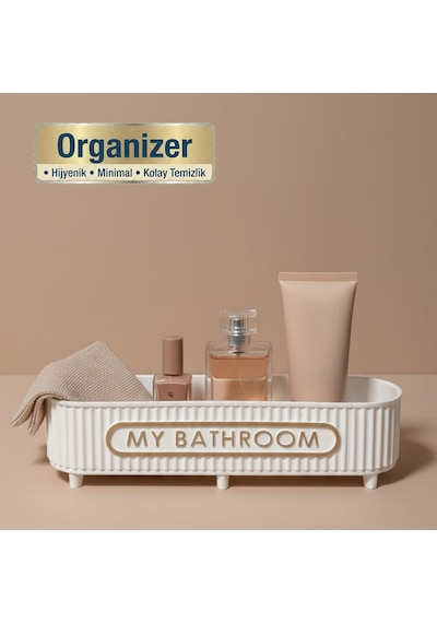 5 Parça Banyo Seti Sıvı Sabunluk Diş Fırçalık Katı Sabunluk Pamukluk Organizer Beyaz