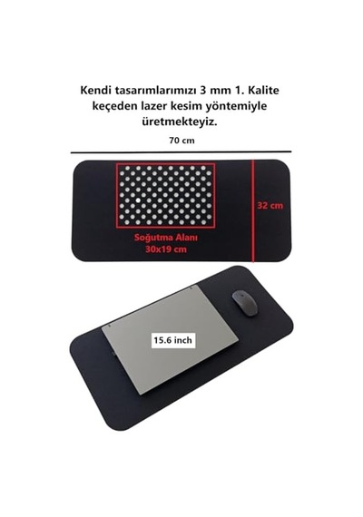 Ayrex Keçe Masa Üstü Mouse Pad Ve Bilgisayar Düzenleyici 70x32 Cm Antibakteriyel Mat, Doğal Keçe Mat, Masa Kor