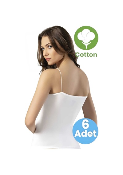 Tezzgelsin Kadın 6'lı İp Askılı Pamuklu İz Yapmaz Atlet Beyaz