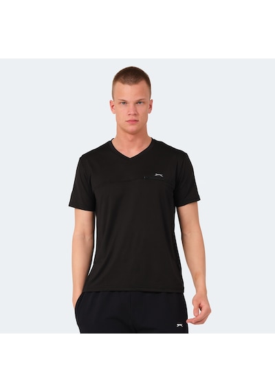 Slazenger KALLIAS Erkek Cepli V Yakan Siyah Tişört