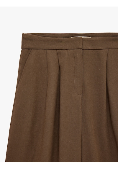 Koton Rahat Kesim Keten Karışımlı Cepli Pile Detaylı Düz Bol Paça Pantolon Kahverengi 6sak40401pw Kahve