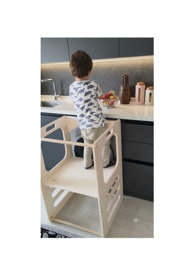 Ahşap Çocuk Öğrenme Kulesi, Mutfak Yardımcı Kulesi, Montessori Basamaklı Tabure 80x50x45 Cm Diğer