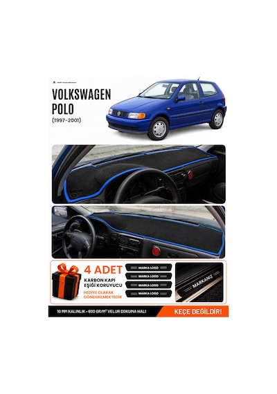 Volkswagen Polo Classic 1997-2001 Uyumlu Torpido Örtüsü, Torpido Kılıfı - Siyah Mavi