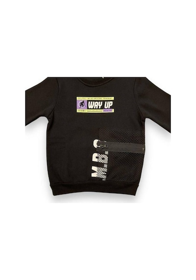 Cantoy Erkek Çocuk İçi Şardonlu File Cep Detaylı Sweatshirt-15090 Siyah