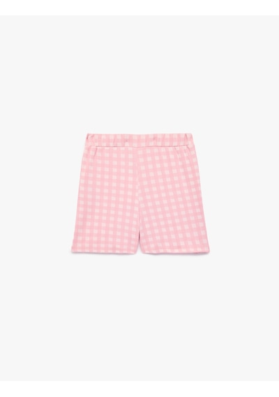Koton Slim Fit Yüksek Bel Kruvaze Pötikareli Mini Şort Etek Pembe Ekose 6skg40066ak Pembe