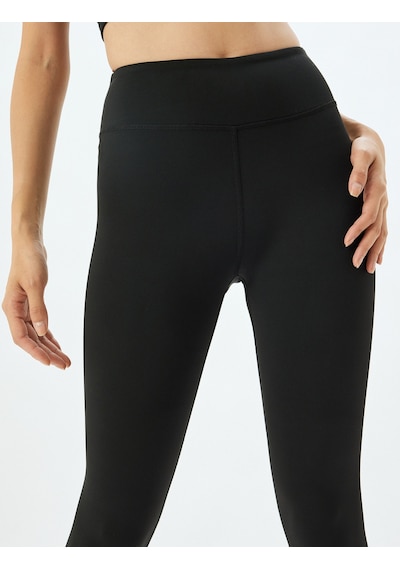 Koton Yüksek Bel Lazer Kesim Slim Fit Spor Tayt İnterlok Siyah 5wak40131nk SiYAH