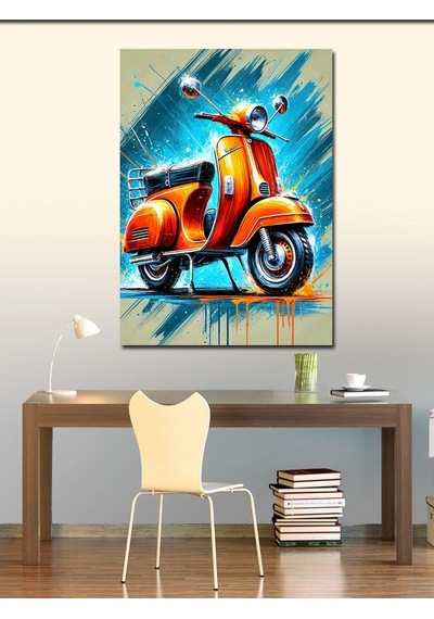 Kanvas Tablo Renkli Motosiklet Ve Fırça Darbeleri 50cmx70cm