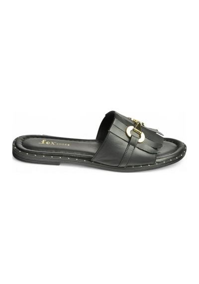 Fox Shoes Y291873003 Siyah Hakiki Deri Kadın Terlik