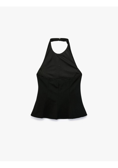 Koton Slim Fit Bel Vurgulu Halter Yaka Kolsuz Peplum Bluz Siyah 6sal30289ık