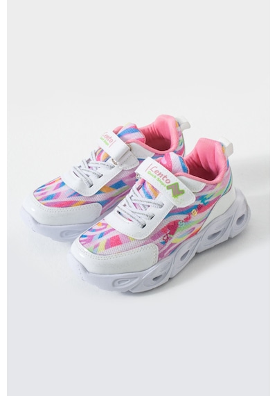 Adımist Çocuk Unisex Rahat Ortopedik Taban Işıklı Snakers Spor Ayakkabı Lento Işıklı Beyaz Pembe