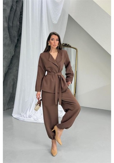 Neşeli Butik Kadın Kahverengi Kuşak Detaylı Oversize Şalvar Pantolon Blazer Ceket Takım Nbnp023 Neşeli Butik Kadın Kahverengi Kuşak Detaylı Oversize Şalvar Pantolon Blazer Ceket Takım Nbnp023