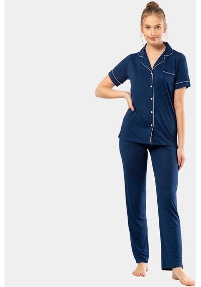 Türen Düz Kısa Kollu Gömlek Yaka Pijama Takım 3368/lacivert 001 Türen Düz Kısa Kollu Gömlek Yaka Pijama Takım 3368/lacivert 001