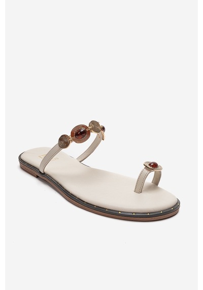 Luvishoes Martınez Krem Tokalı Hakiki Deri Kadın Parmak Arası Terlik