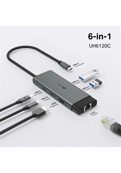 Tp-link Uh6120c Usb Type C Docking Station 6 Port Usb-c Pd + Usb C + Usb 3.0 X2