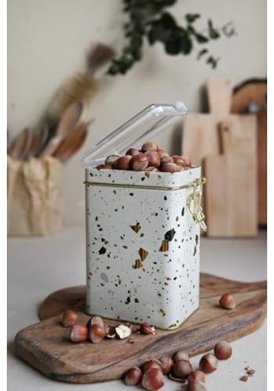 Ayrex Er043-9g Terrazzo Cream Desenli Dikdörtgen Metal Saklama Kabı 8x10 Cm Terrazzo Cream Diğer