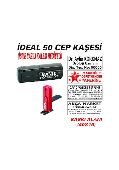 Cep Kaşe - İsim Kaşesi - Şirke Kaşesi - Doktor Kaşesi Mavi-Ideal 80 49x19